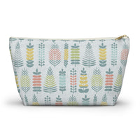 Stamped Leaves Accessory Pouch w T-bottom in Aqua
